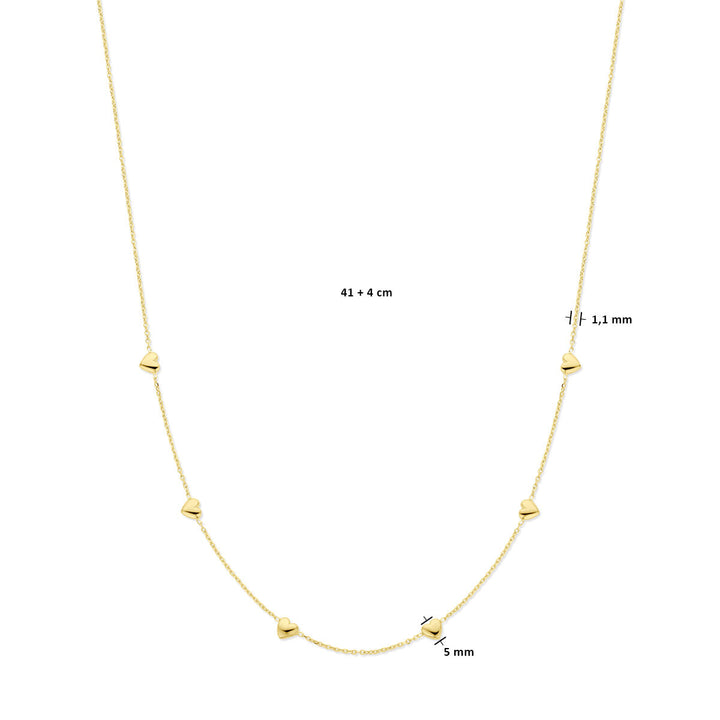 collier hartjes 41 + 4 cm 3 micron zilver verguld (geel)