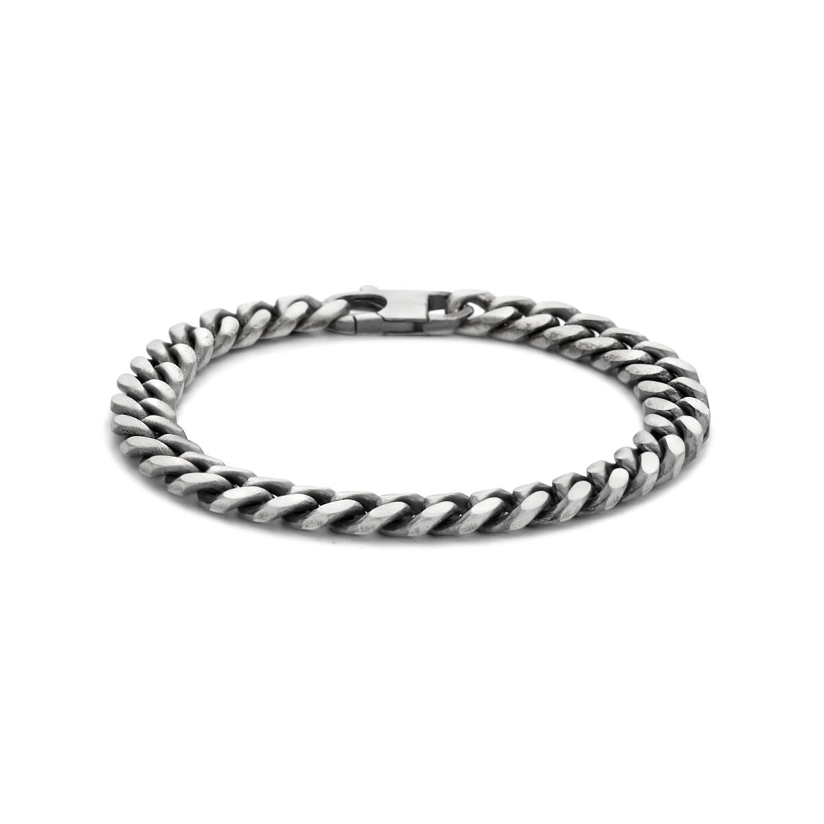 Pulsera de gourmette oxidadas de 6 lados, 8,5 mm de ancho, en plata.