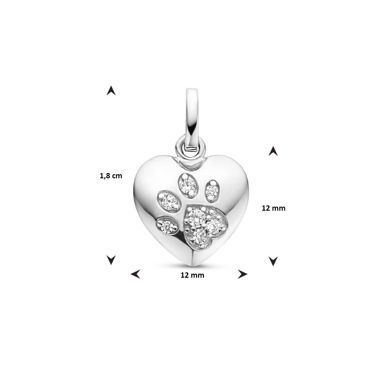 colgante corazón y huella de perro zirconia plata rodiada