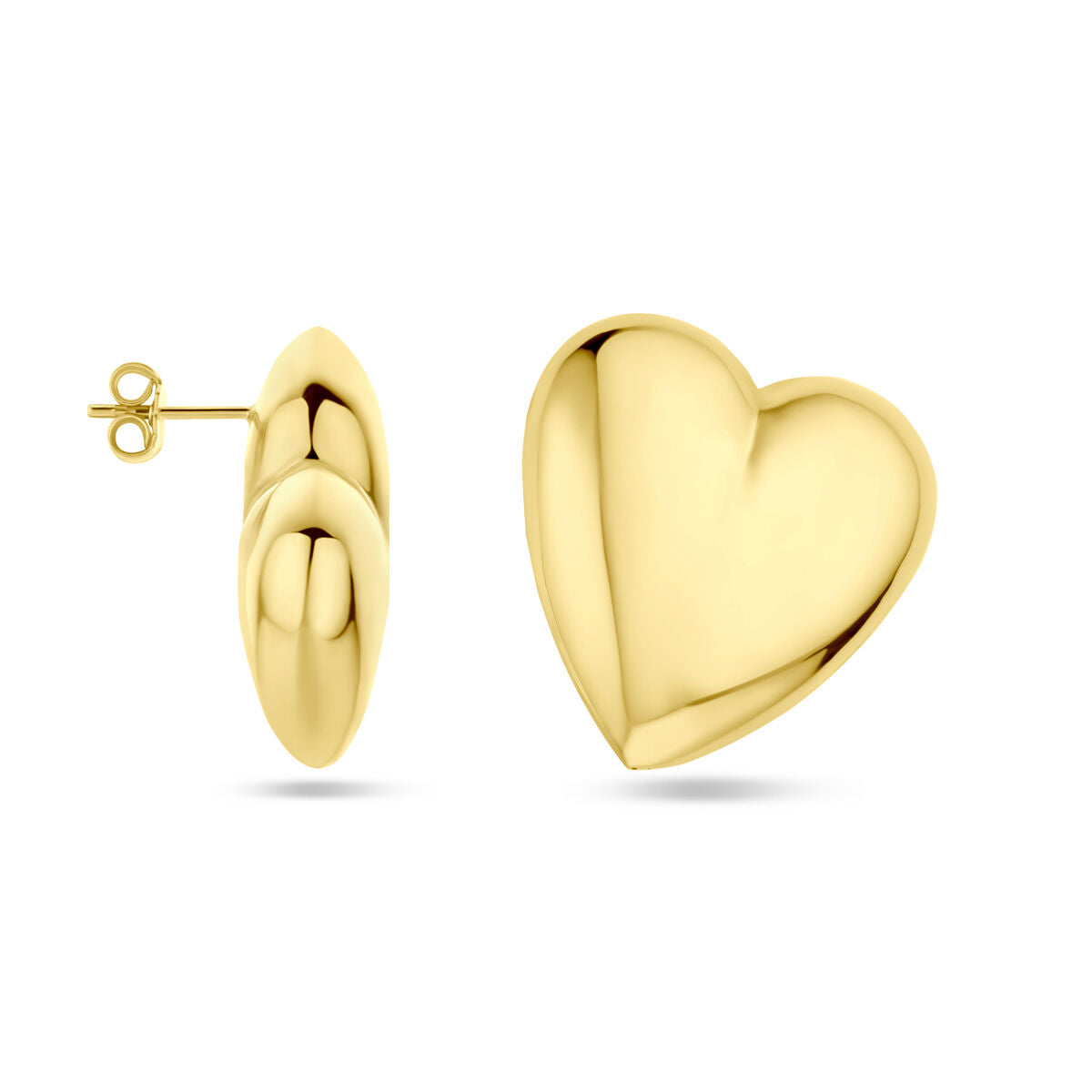 Colección Van der Kooij - pendientes de botón corazón 31 mm 1 micrón plata chapado en oro amarillo