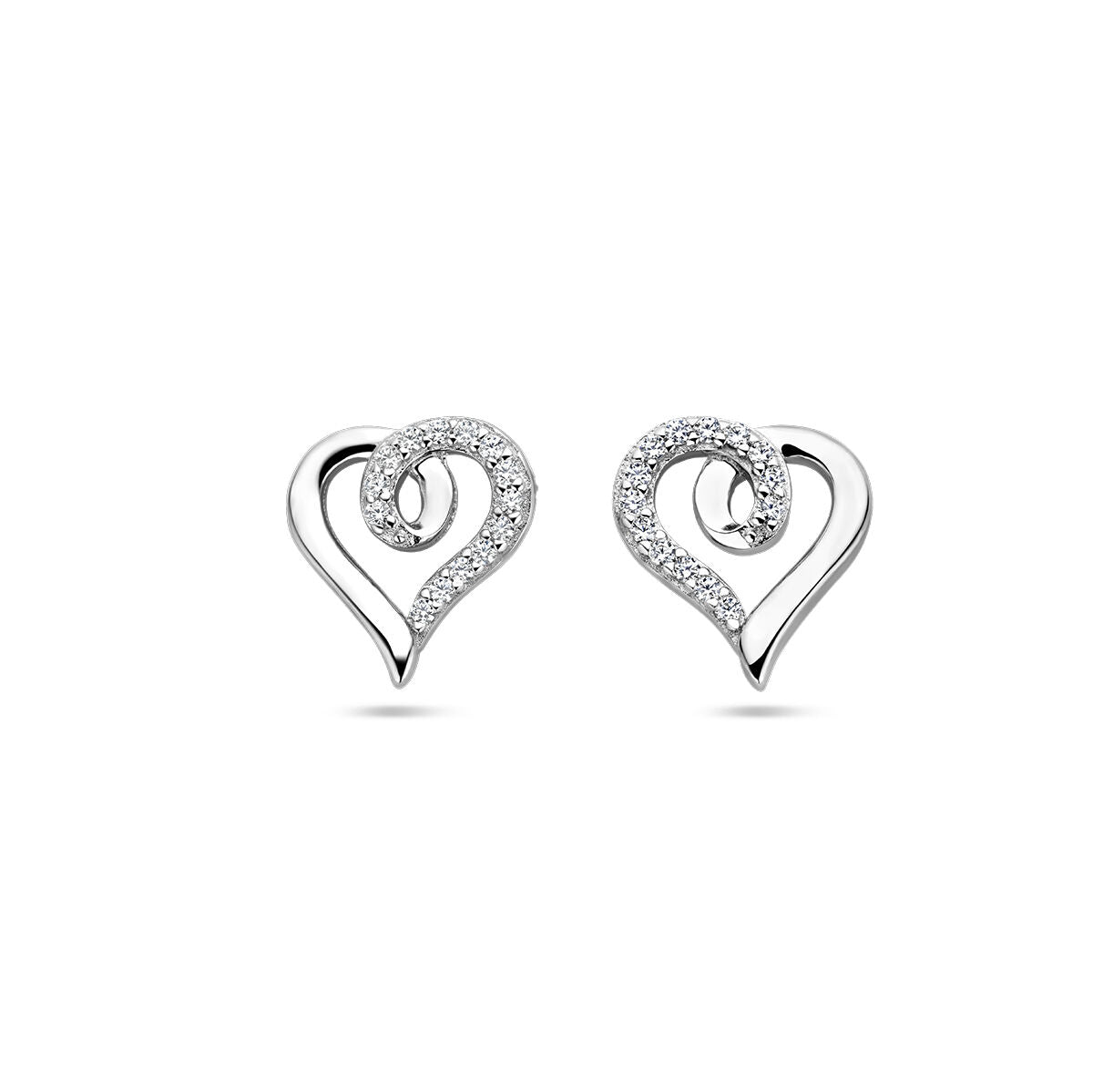 pendientes de botón corazón y circonita plata rodiada