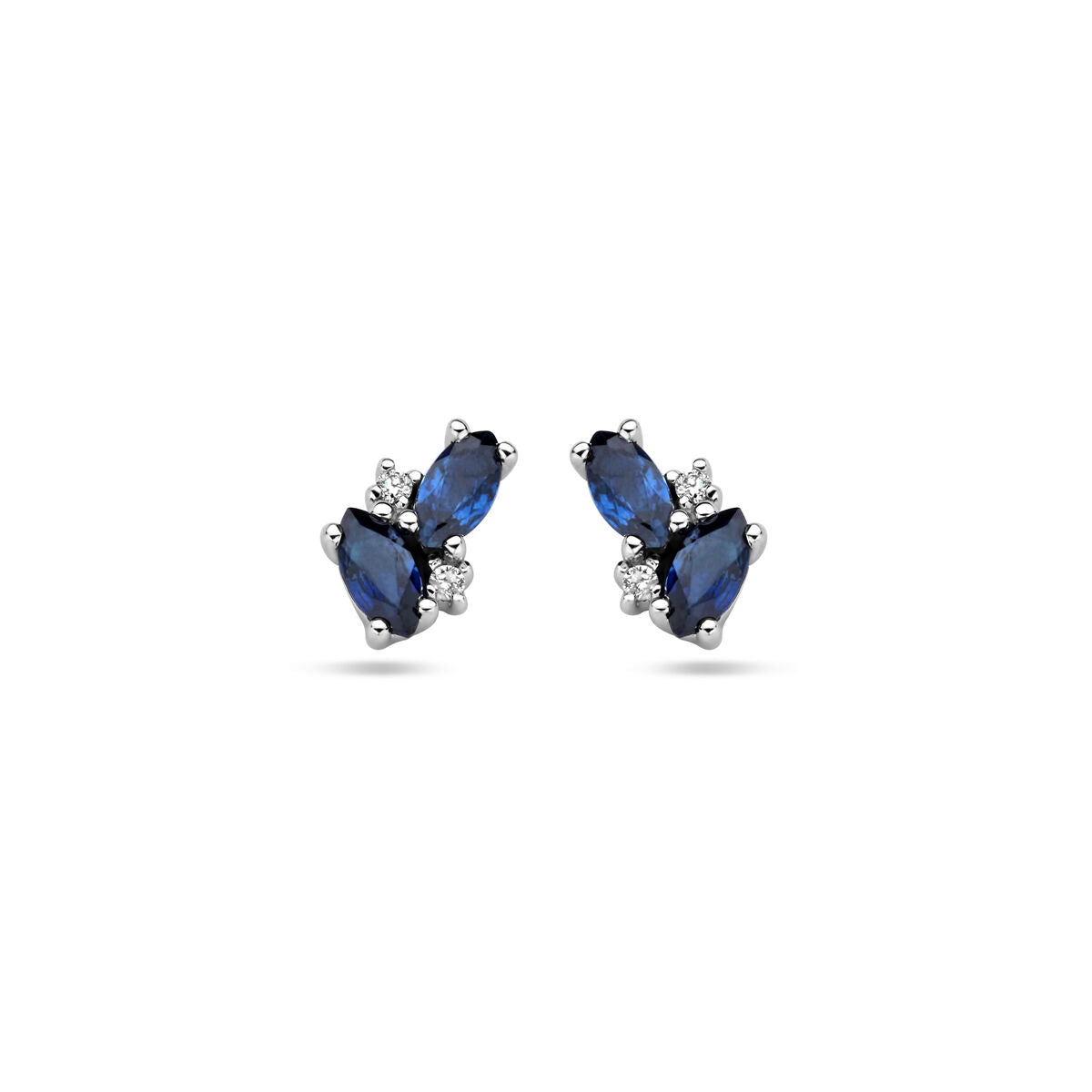 Pendientes de zafiro y diamante de 0.02 ct en oro blanco de 14K, con forma de gota.