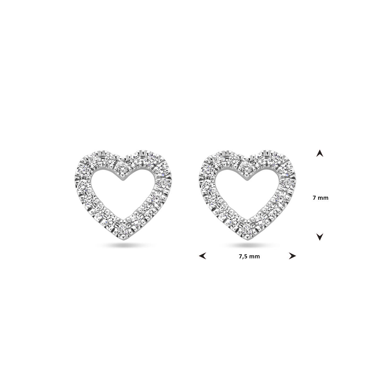 pendientes de botón corazón diamante 0.11ct (2x 0.055ct) h si 7 mm 14K oro blanco