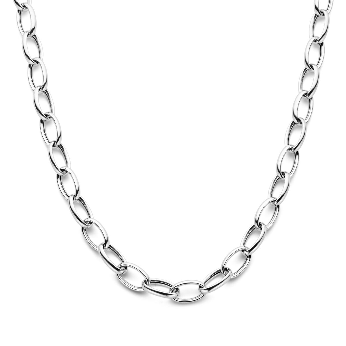 Collar de ancla de 10 mm, 43 cm, en plata rodiada con eslabones ovalados.