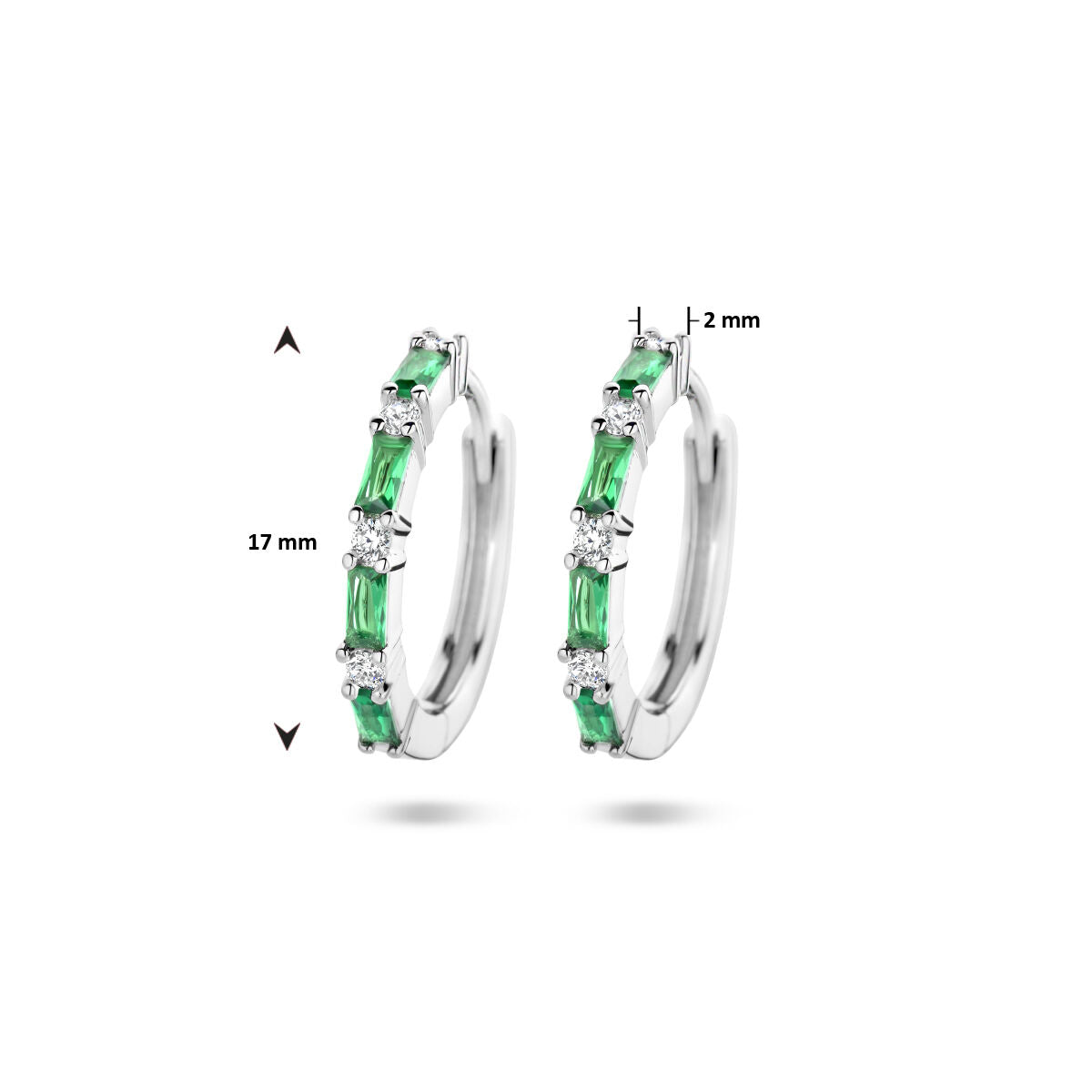 aros verde y blanco de zirconia plata rodiada