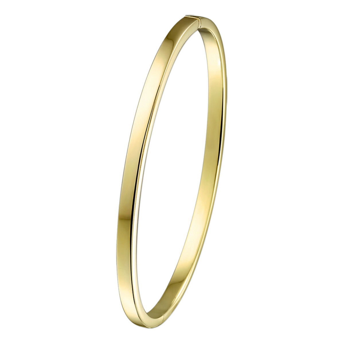 Brazalete rígido dorado con un diseño plano y un núcleo plateado, diámetro de 3 x 61 mm.