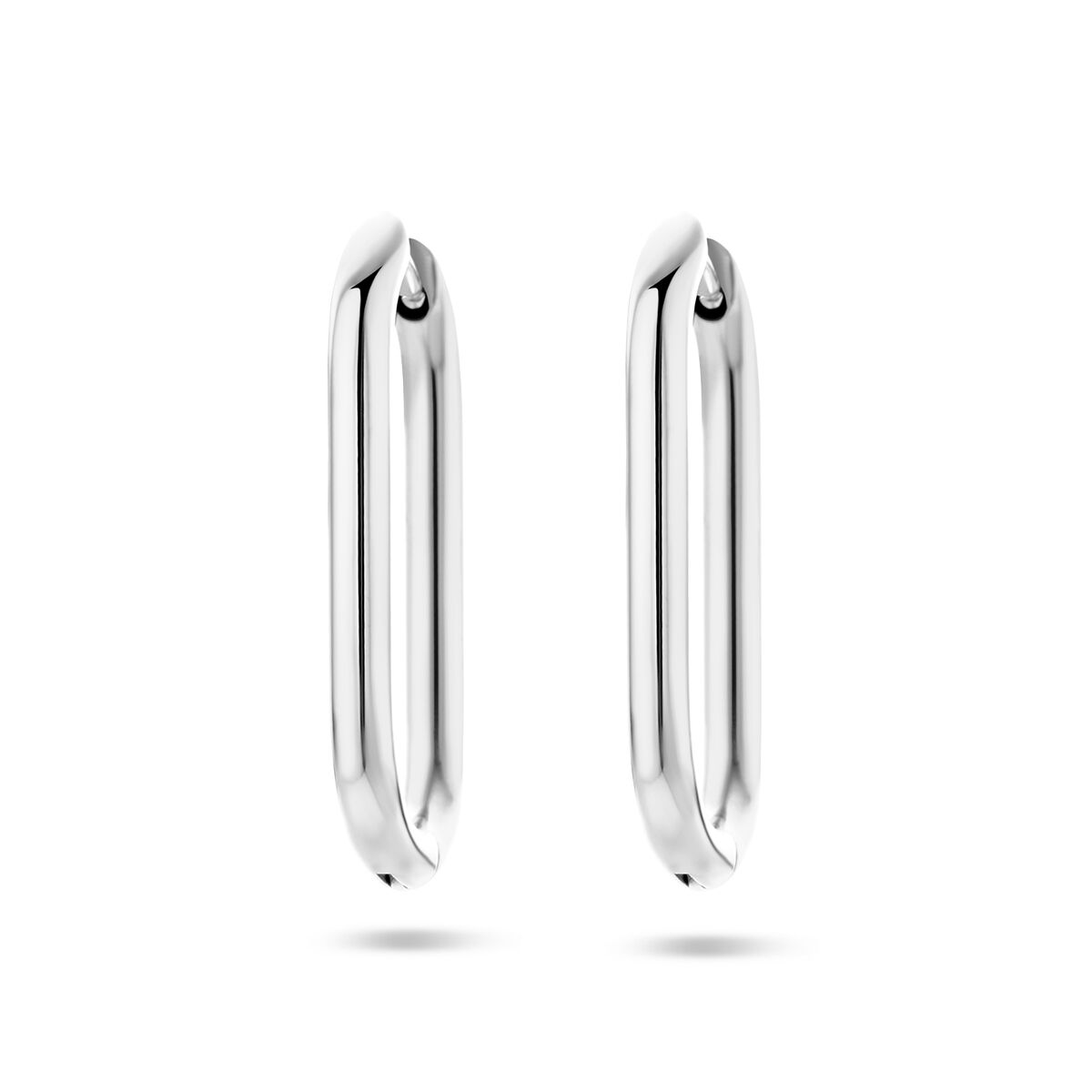Pendientes de aro de acero inoxidable con forma de clip de papel, acabado brillante.