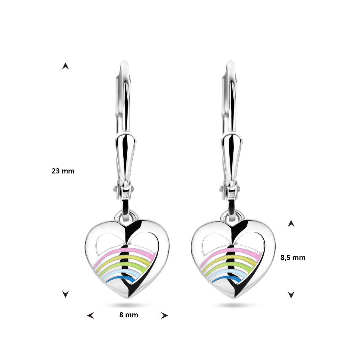 pendientes corazón esmalte plata rodiada