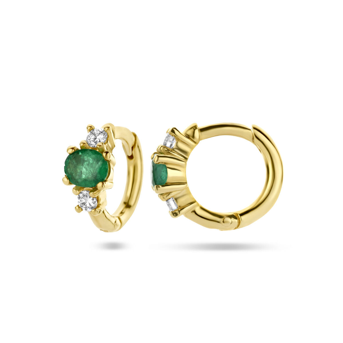 aros de esmeralda y diamante 0.10ct (2x0.05ct) h si 14K oro amarillo