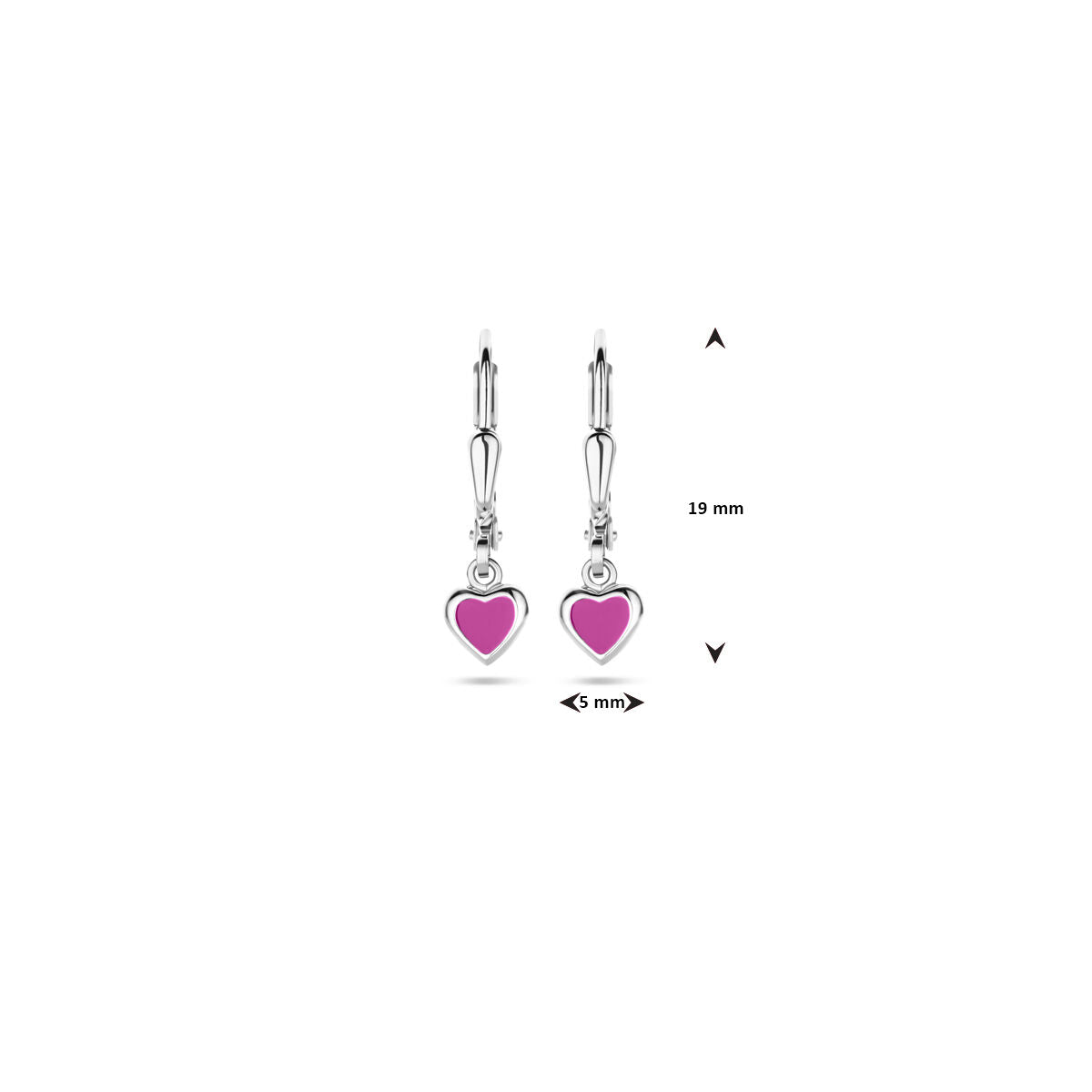 pendientes corazón esmalte rosa brisur gancho 19 mm plata rodiada