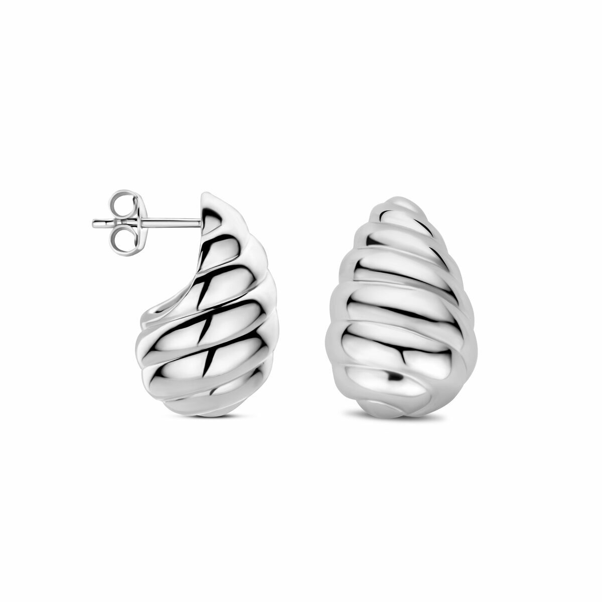 pendientes de botón gota retorcida 20 mm plata rodiada