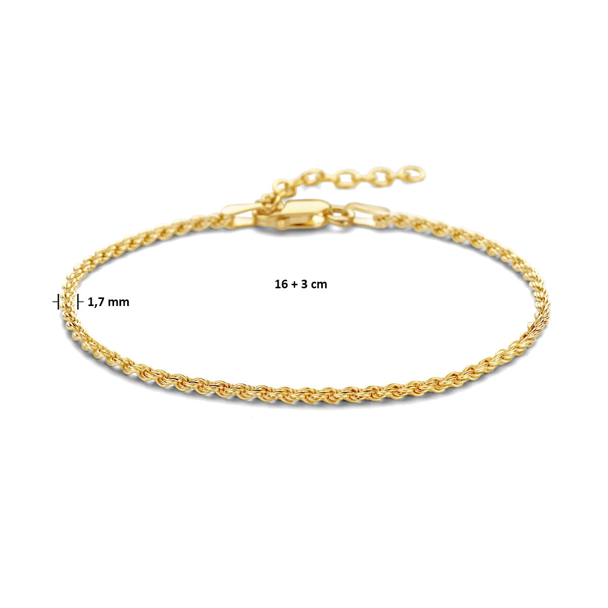 cordón 1,7 mm 3 micrones plata chapado en oro (amarillo)