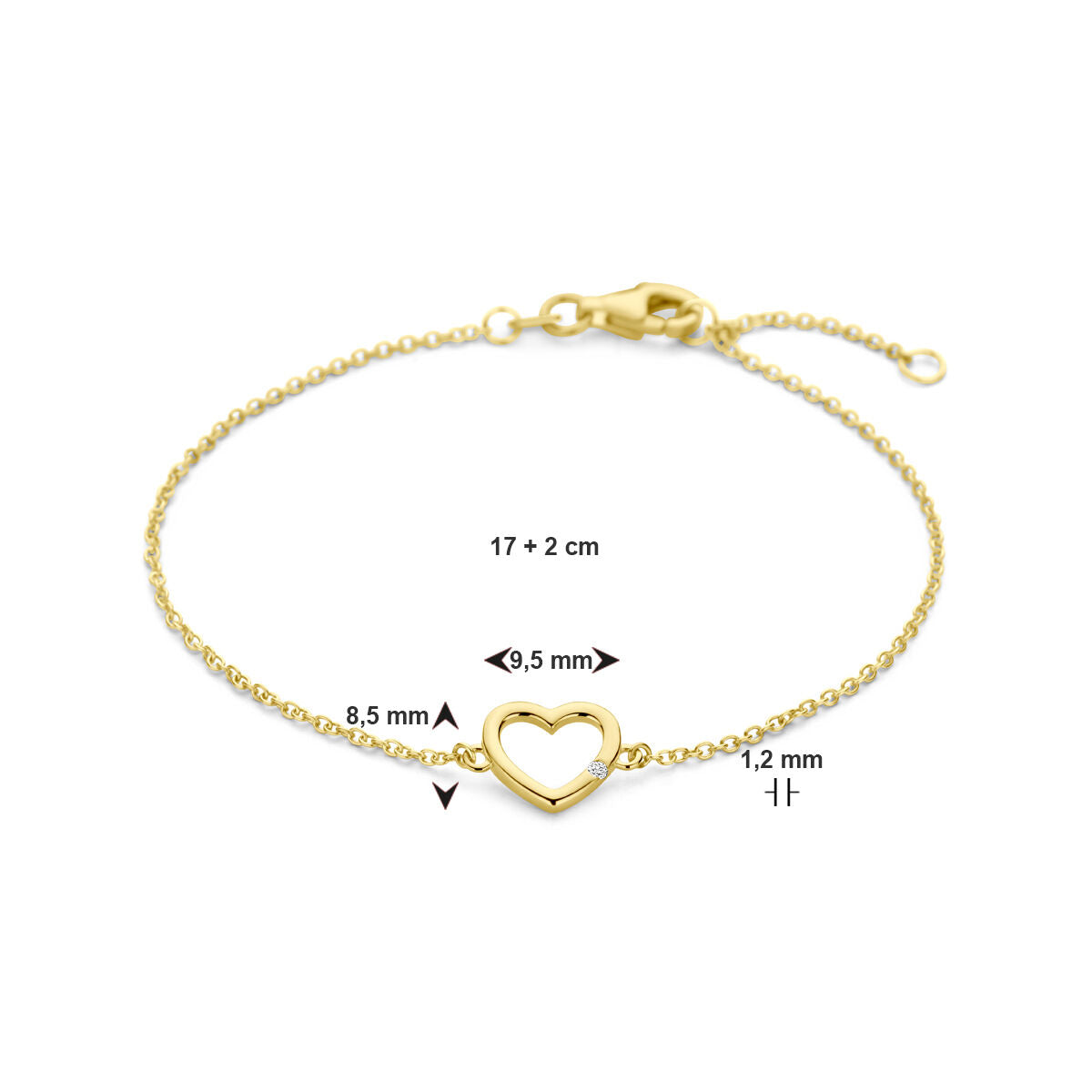 Pulsera de mujer oro con corazón y diamante 14K