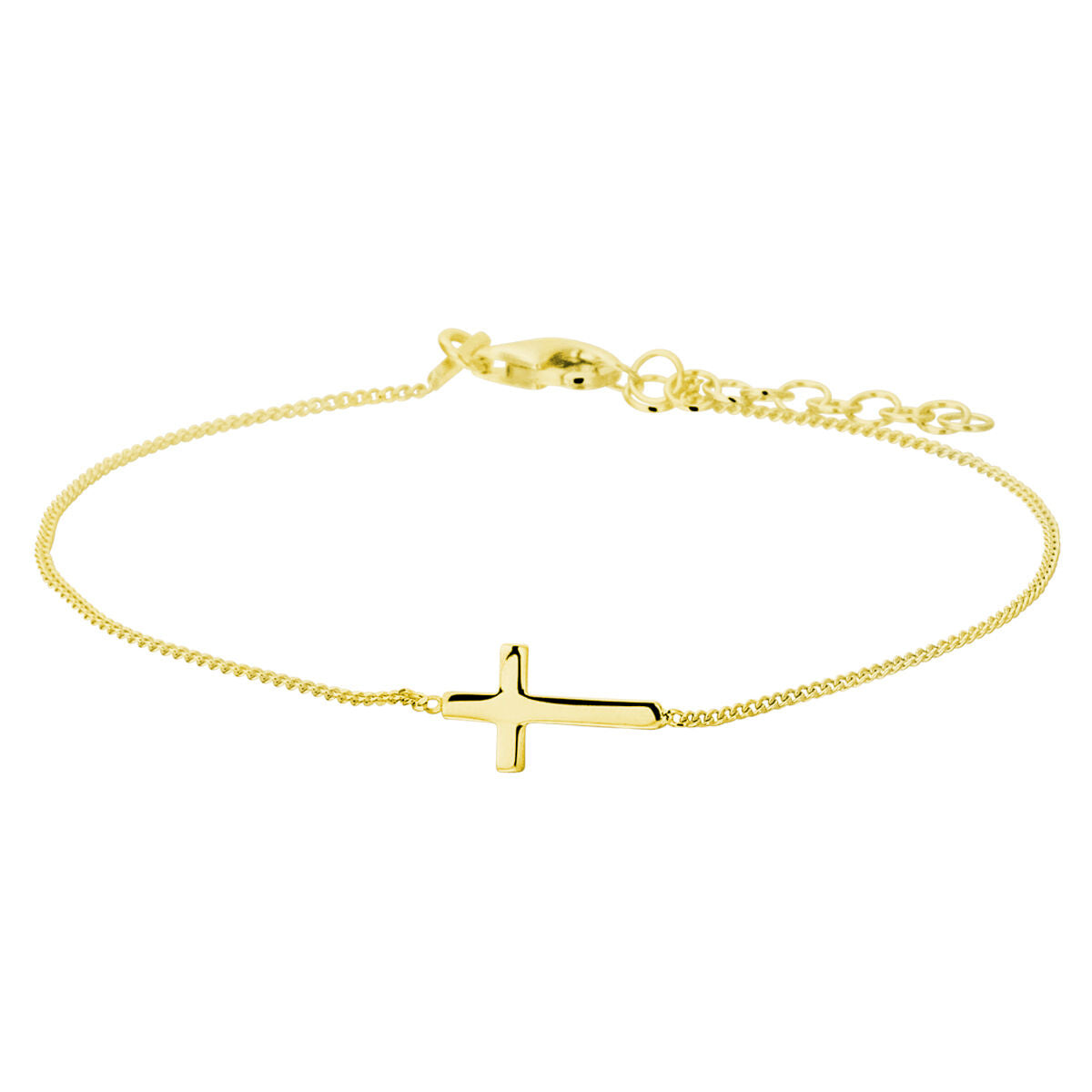 Pulsera de eslabones dorada con colgante de cruz, ajustable de 17 a 20 cm.