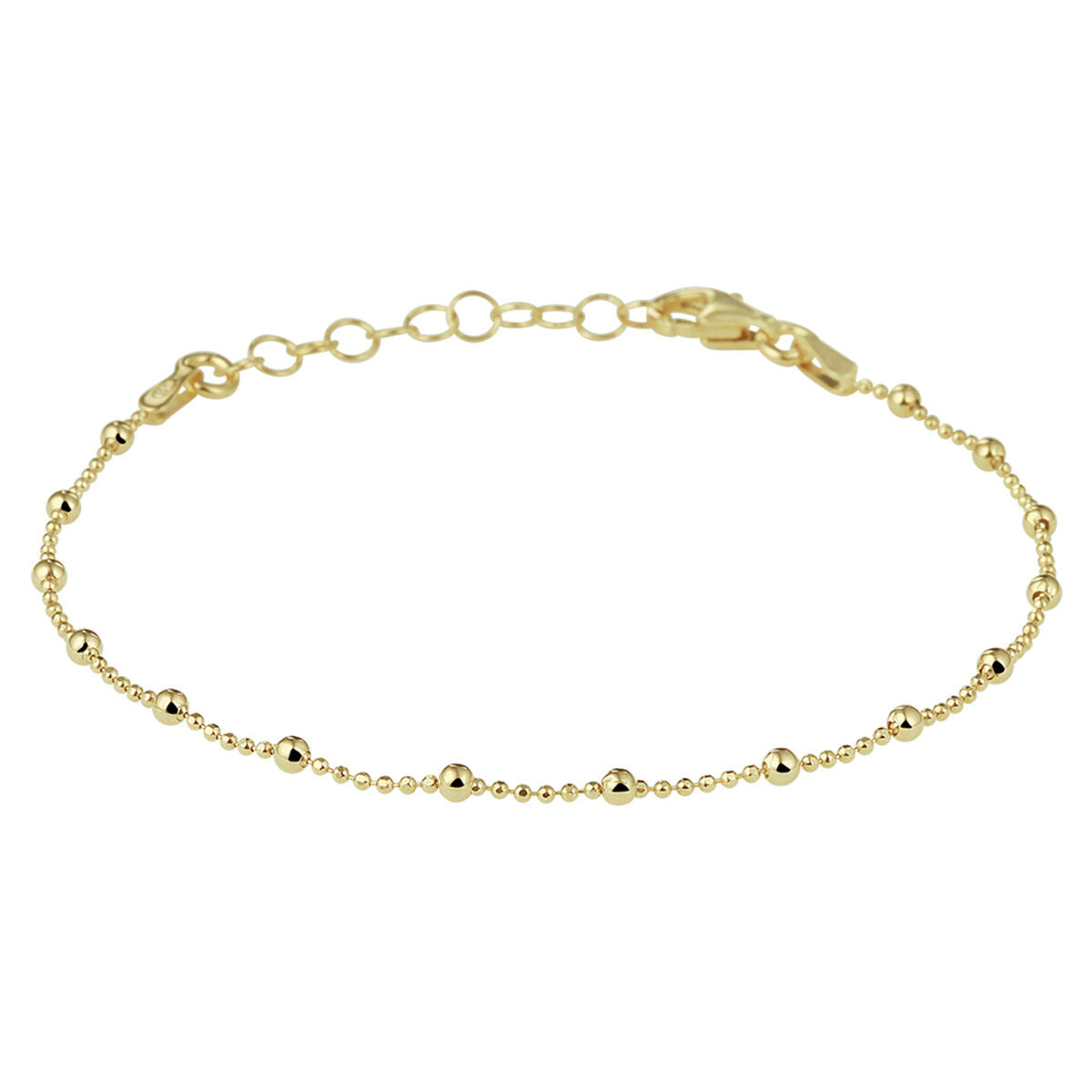 Pulsera de bolitas de 2,0 mm en plata dorada de 3 micrones, con extensión de 16 + 3 cm.