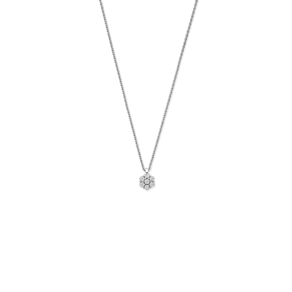 Collar de plata con colgante de circonitas, ajustable de 41 a 45 cm.