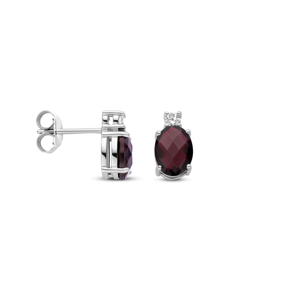 pendientes de botón granate y circonita 10,5 mm plata rodiada
