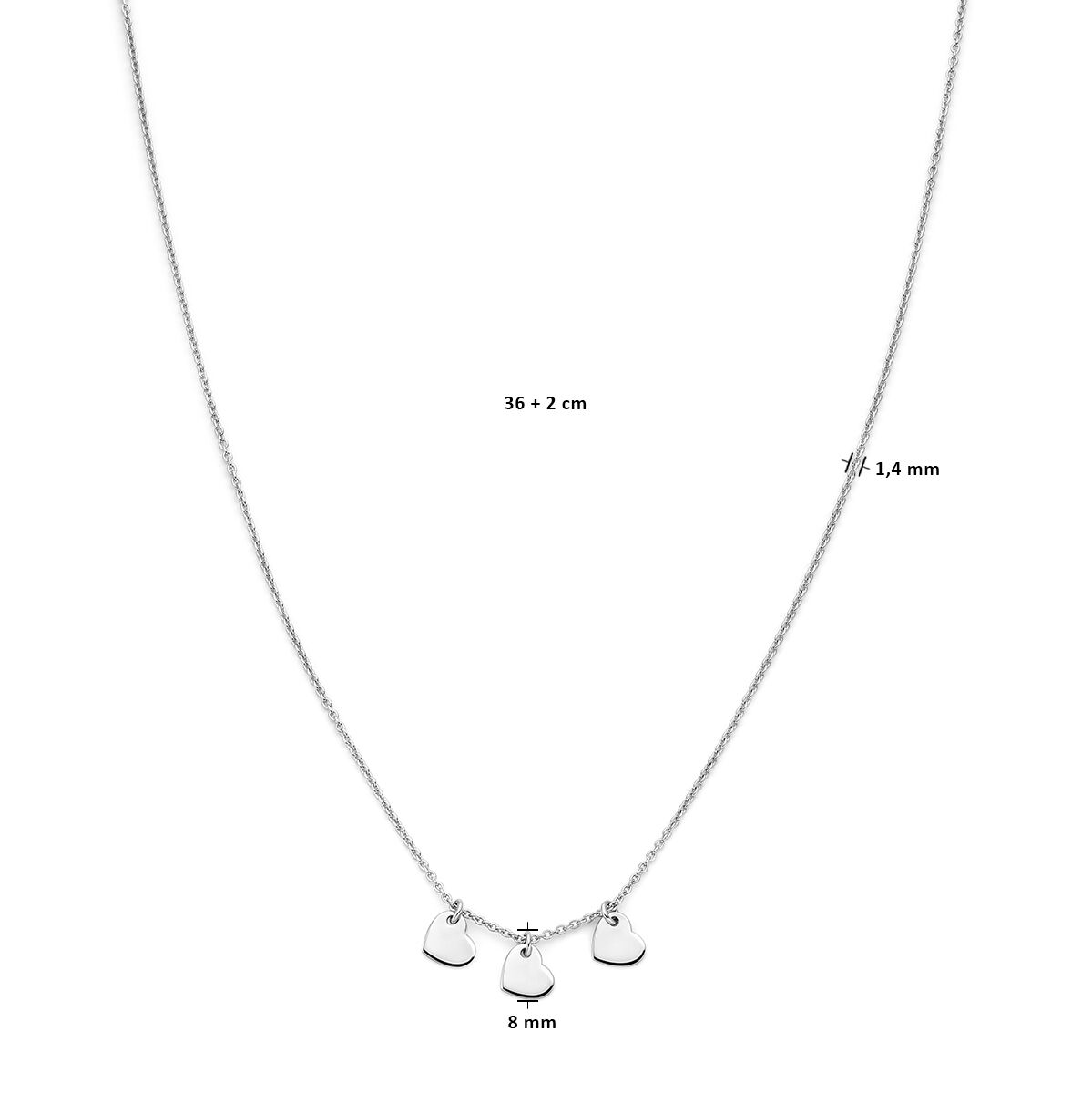 collar de corazones 36 + 2 cm plata rodiada