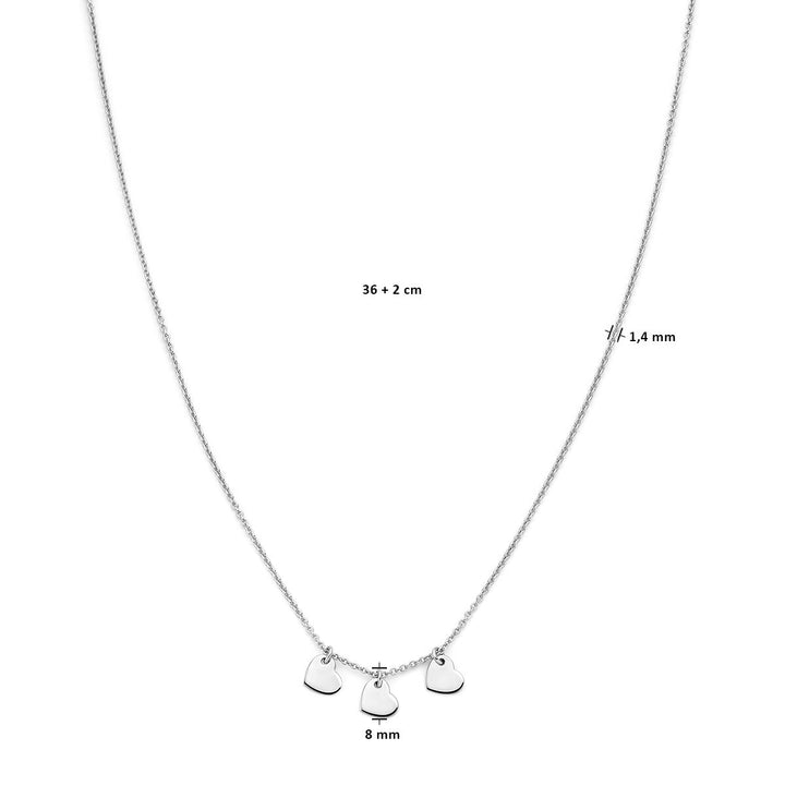 collier hartjes 36 + 2 cm zilver gerhodineerd