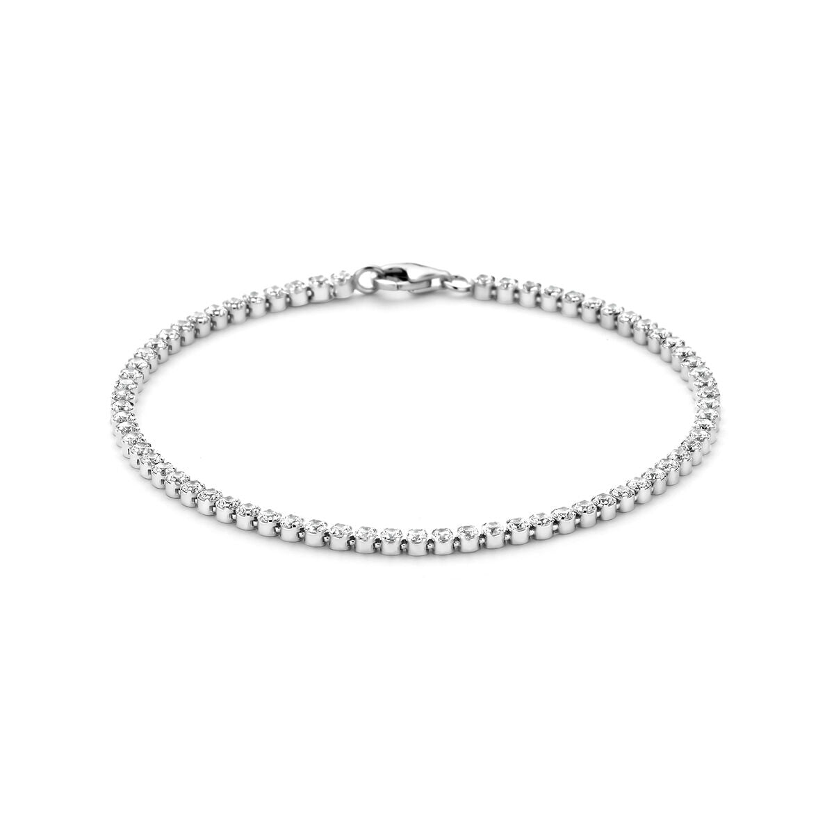 Pulsera de tenis de zirconia de 2,5 mm en plata rodiada.