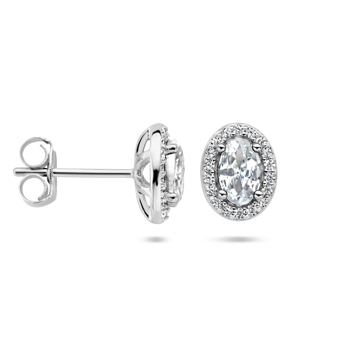 pendientes de botón zircón halo plata rodiado