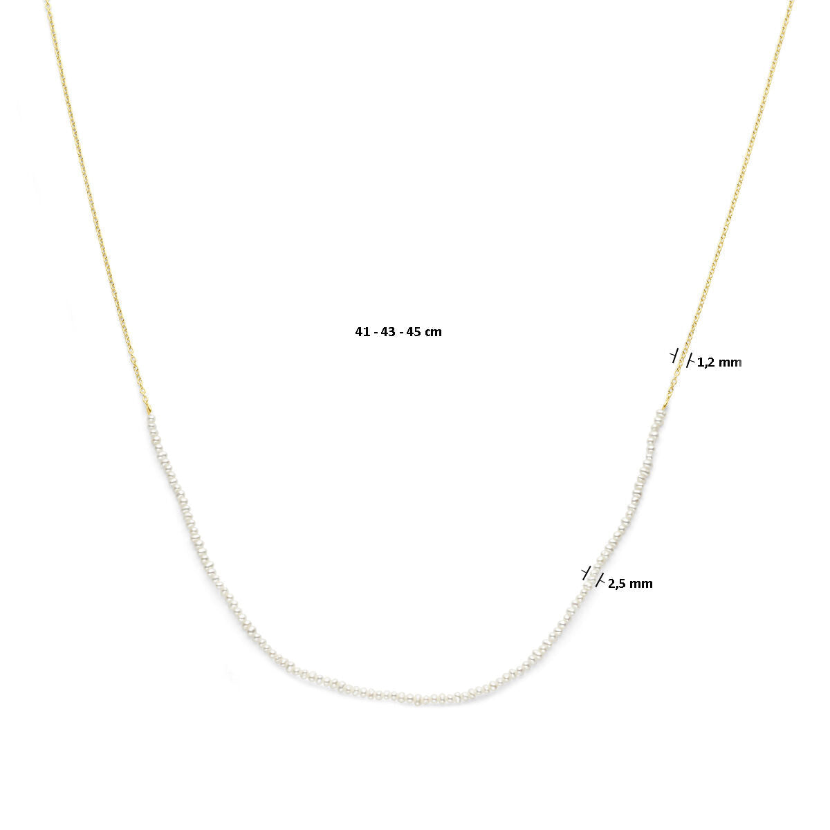 collar de perlas 41 - 45 cm 3 micrones plata chapado en oro amarillo