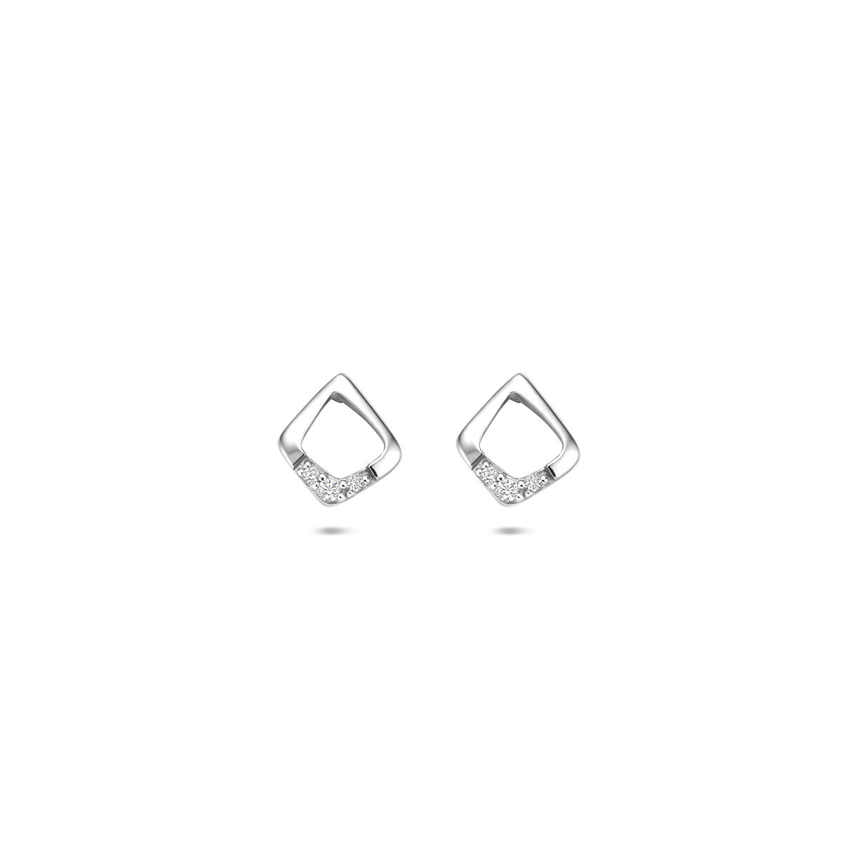 Pendientes de plata con zircón, forma cuadrada y detalles brillantes, tamaño 7 x 6.5 mm.