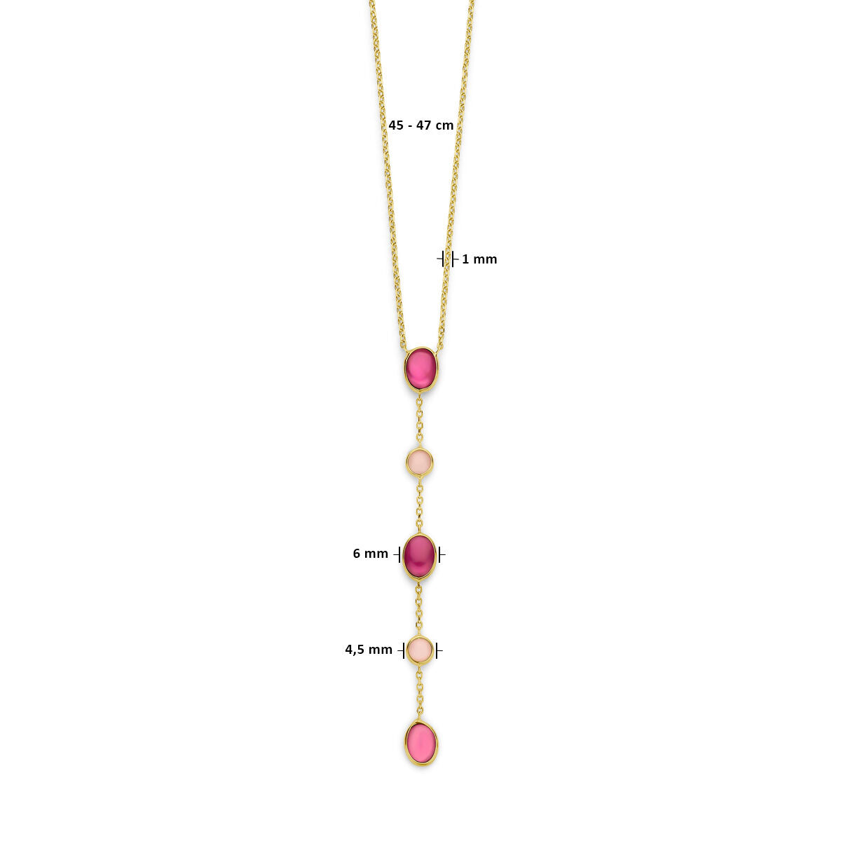 Collar de mujer oro con ópalo rosa y rubí 14K