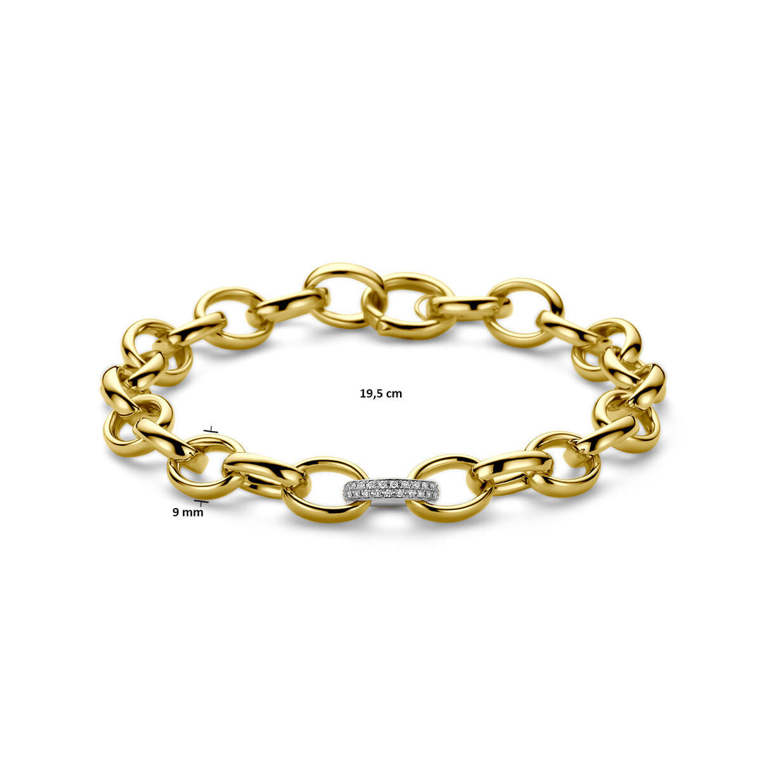 armband fantasie schakel diamant 0.18ct h si 9 mm 19,5 cm 14K bicolor goud geel/wit