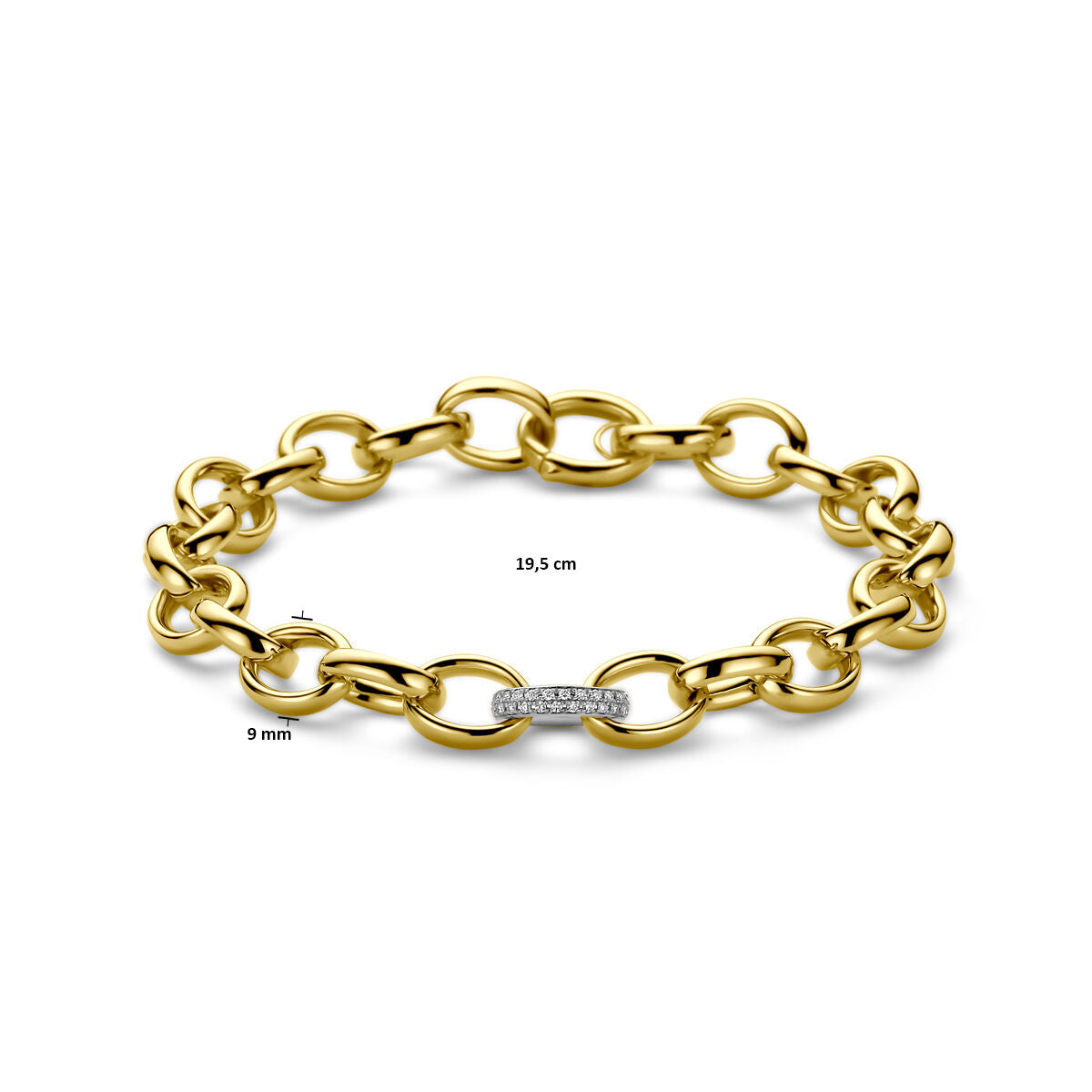pulsera de fantasía con diamante 0.18ct h si 9 mm 19,5 cm 14K oro bicolor amarillo/blanco