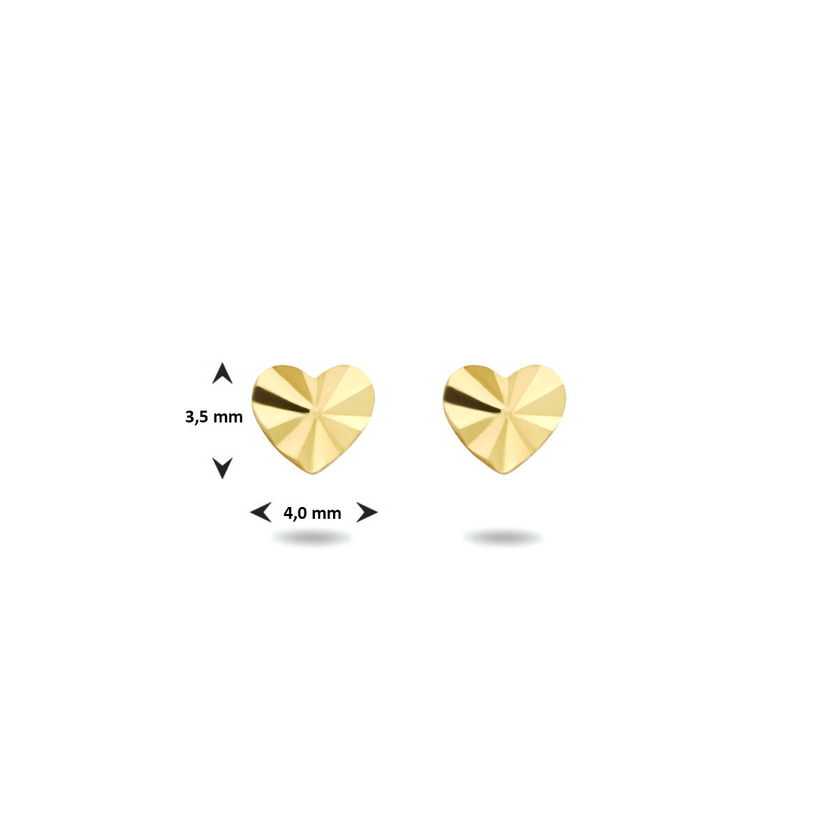 pendientes de botón corazón diamantado en oro amarillo 14K