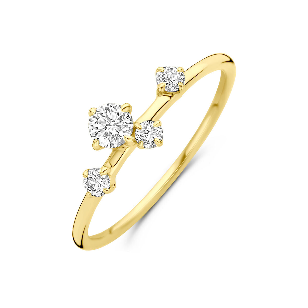 Anillo de oro amarillo de 14K con diamantes de laboratorio de 0.33 ct, tres piedras brillantes.