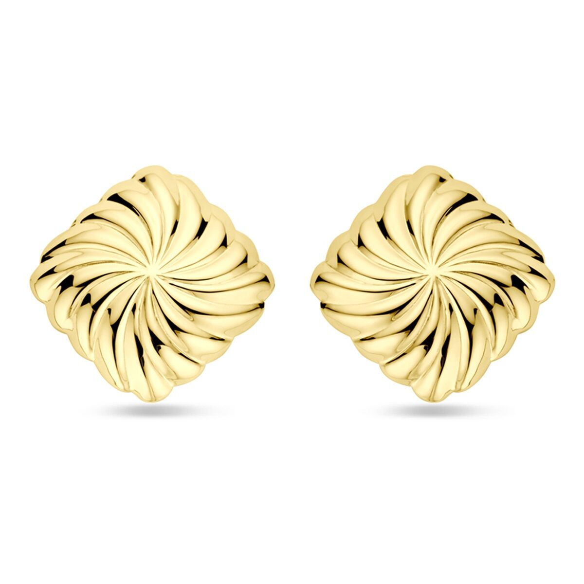 Pendientes de botón de plata bañados en oro amarillo con diseño en espiral.