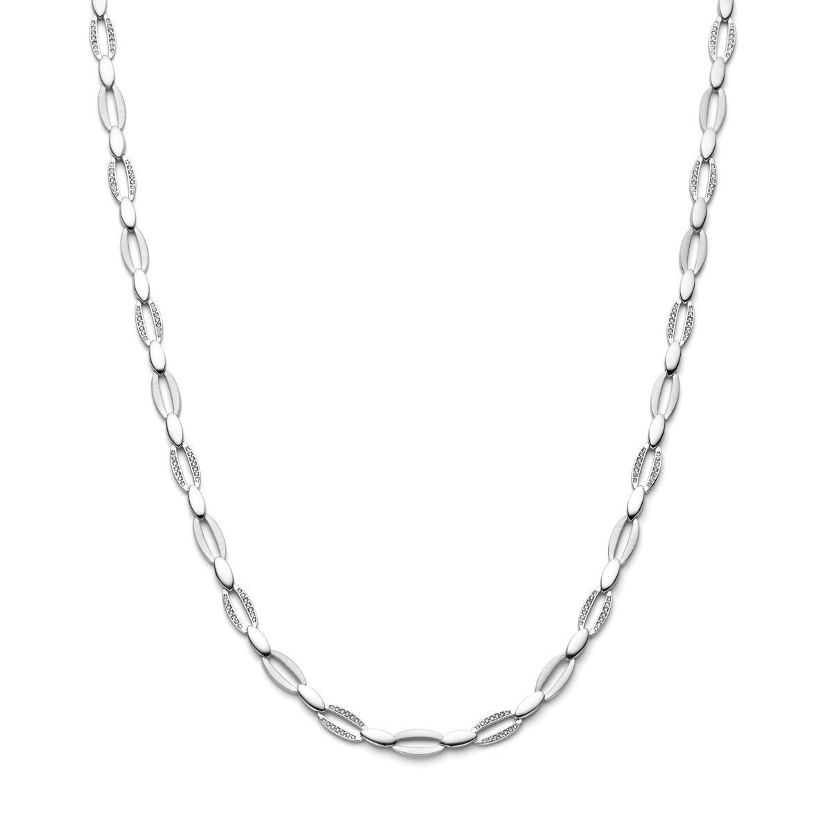 Collar de plata rodiada con eslabones ovalados y acabado pulido/mate de 45 cm.
