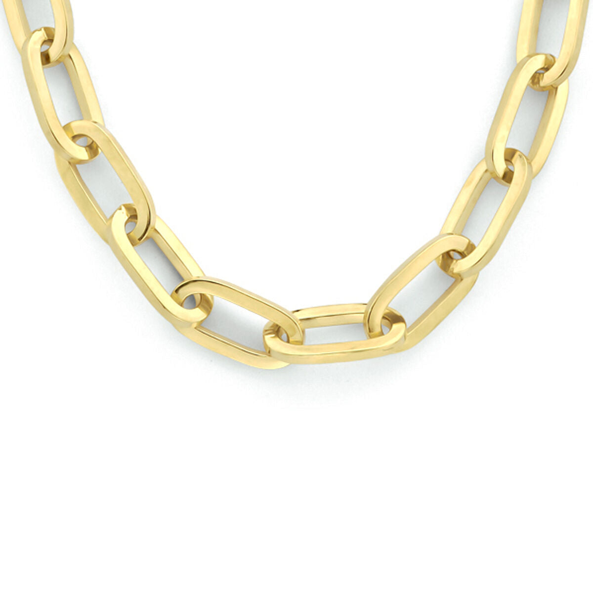 Collar de eslabones planos de 5,0 mm en oro amarillo con núcleo de plata, longitud de 45 cm.