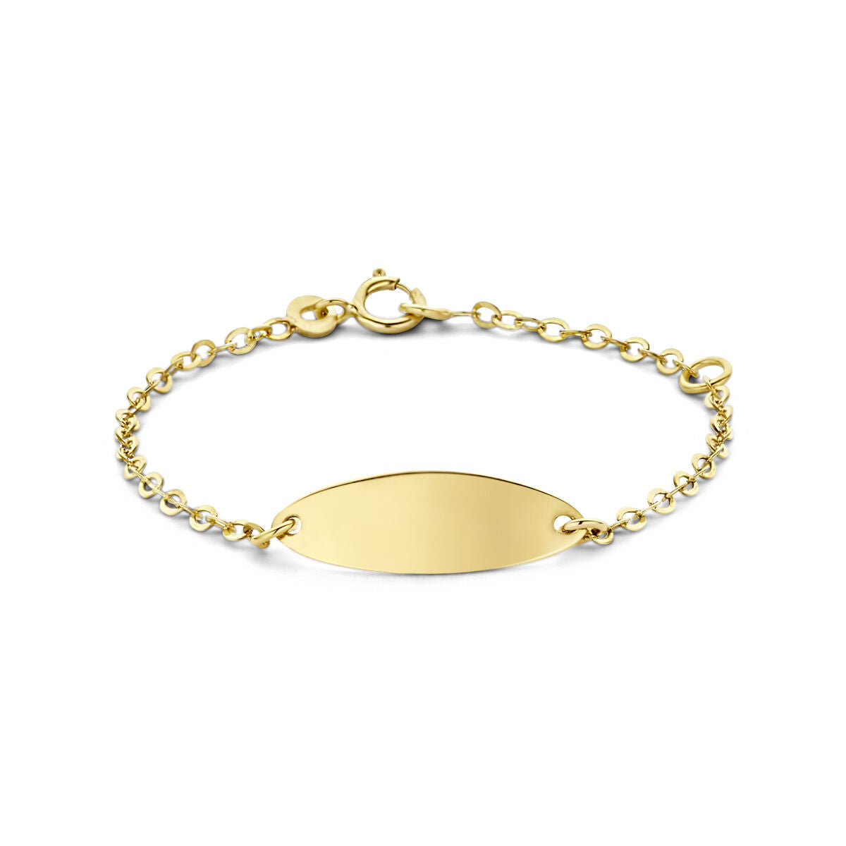 Pulsera de 9 quilates con placa grabable de 6,0 mm y cadena dorada.
