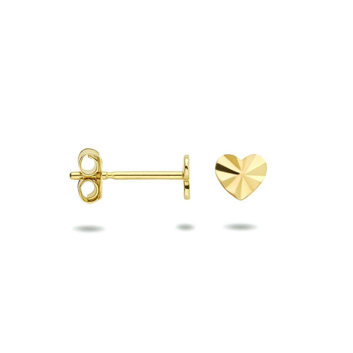 pendientes de botón corazón diamantado en oro amarillo 14K