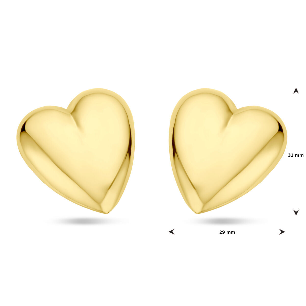 Colección Van der Kooij - pendientes de botón corazón 31 mm 1 micrón plata chapado en oro amarillo