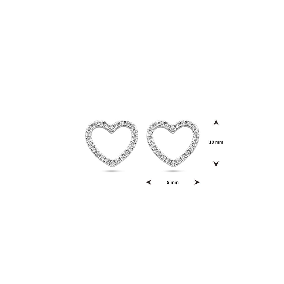 pendientes de botón corazón circonita 10 mm plata rodiada