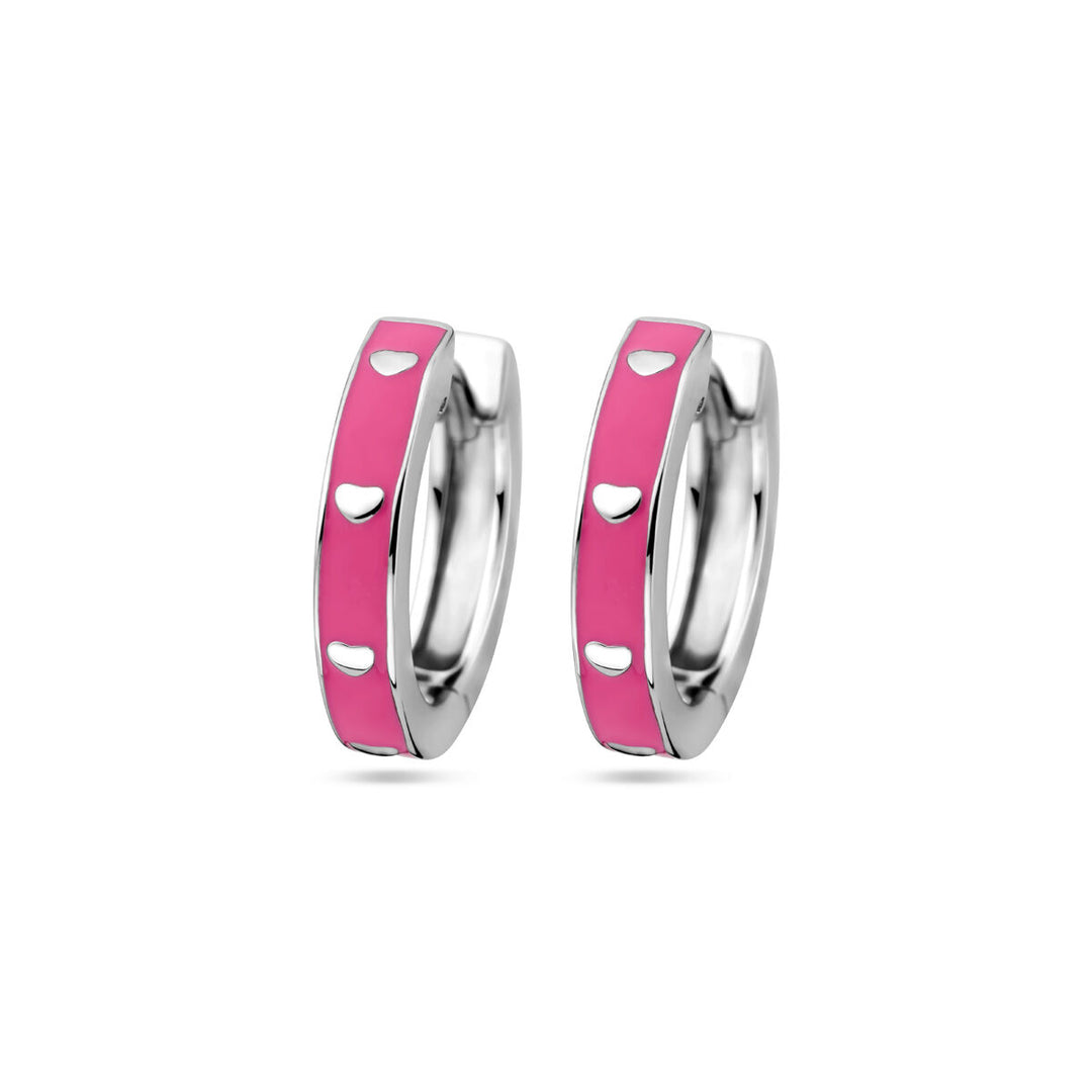 klapoorringen roze emaille zilver gerhodineerd