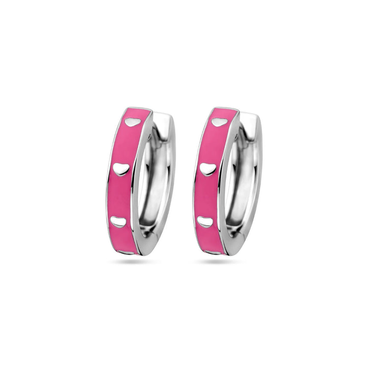 klapoorringen roze emaille zilver gerhodineerd