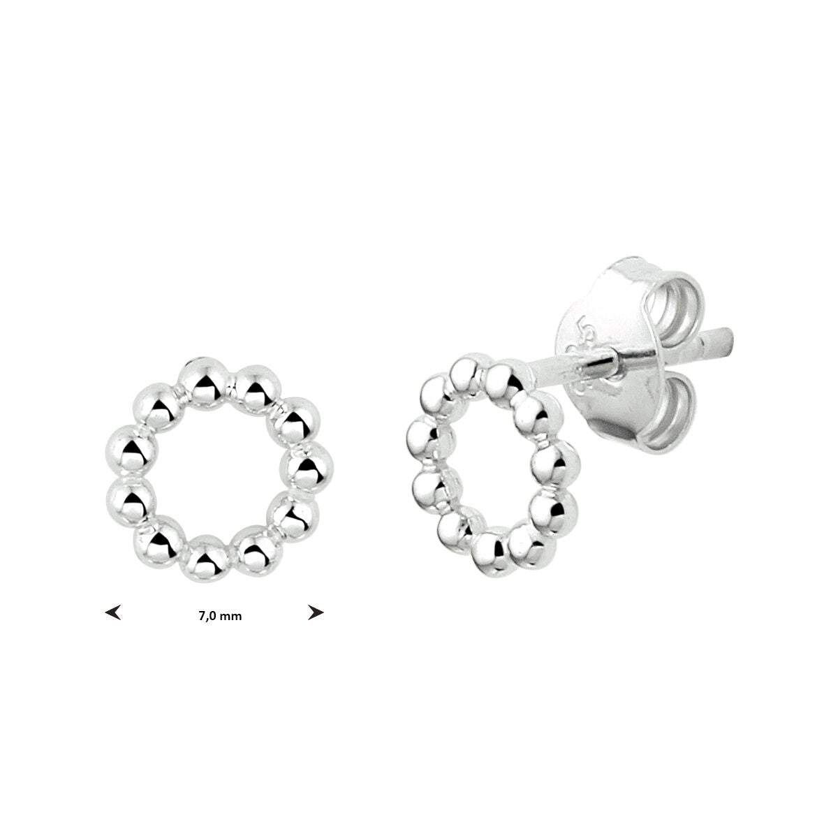 pendientes de botón redondos de bolitas de plata rodiada