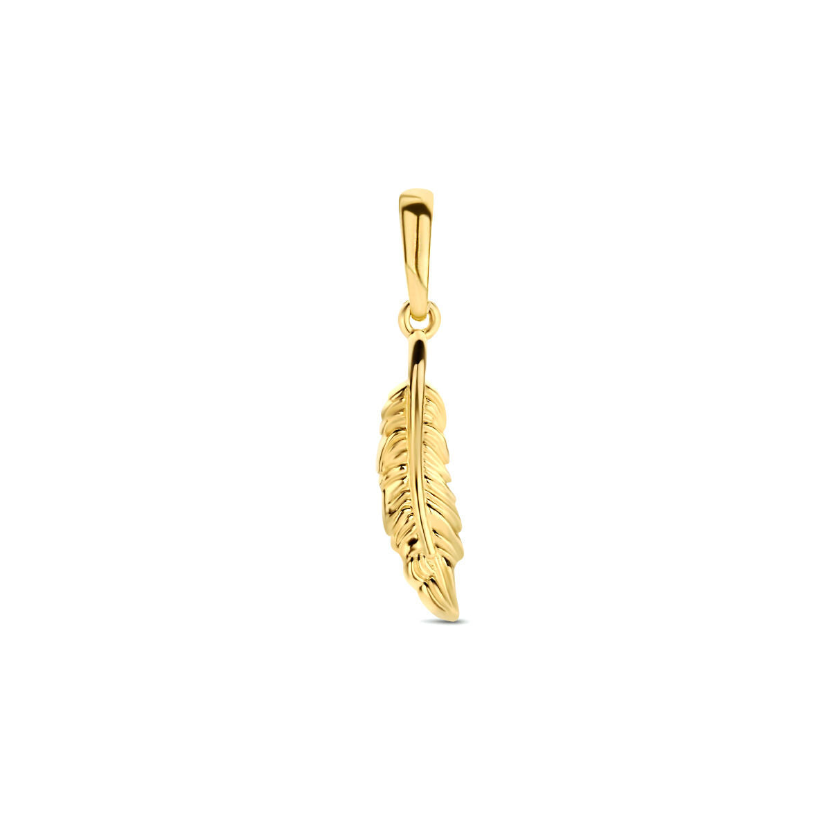 Colgante de pluma en oro amarillo de 14 quilates.