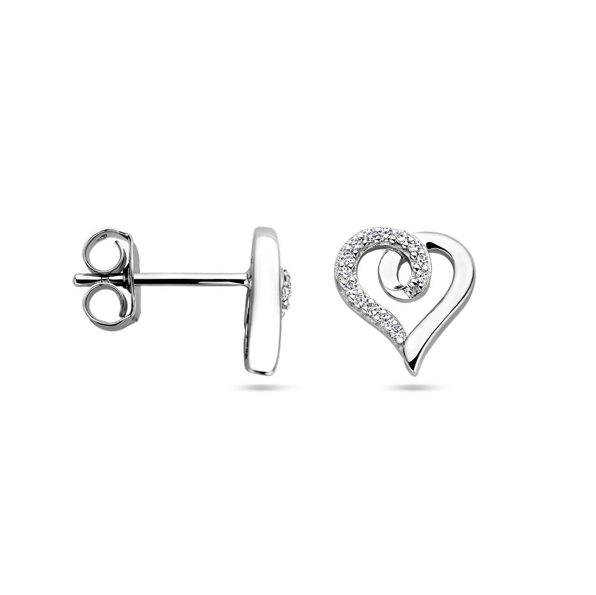 pendientes de botón corazón y circonita plata rodiada