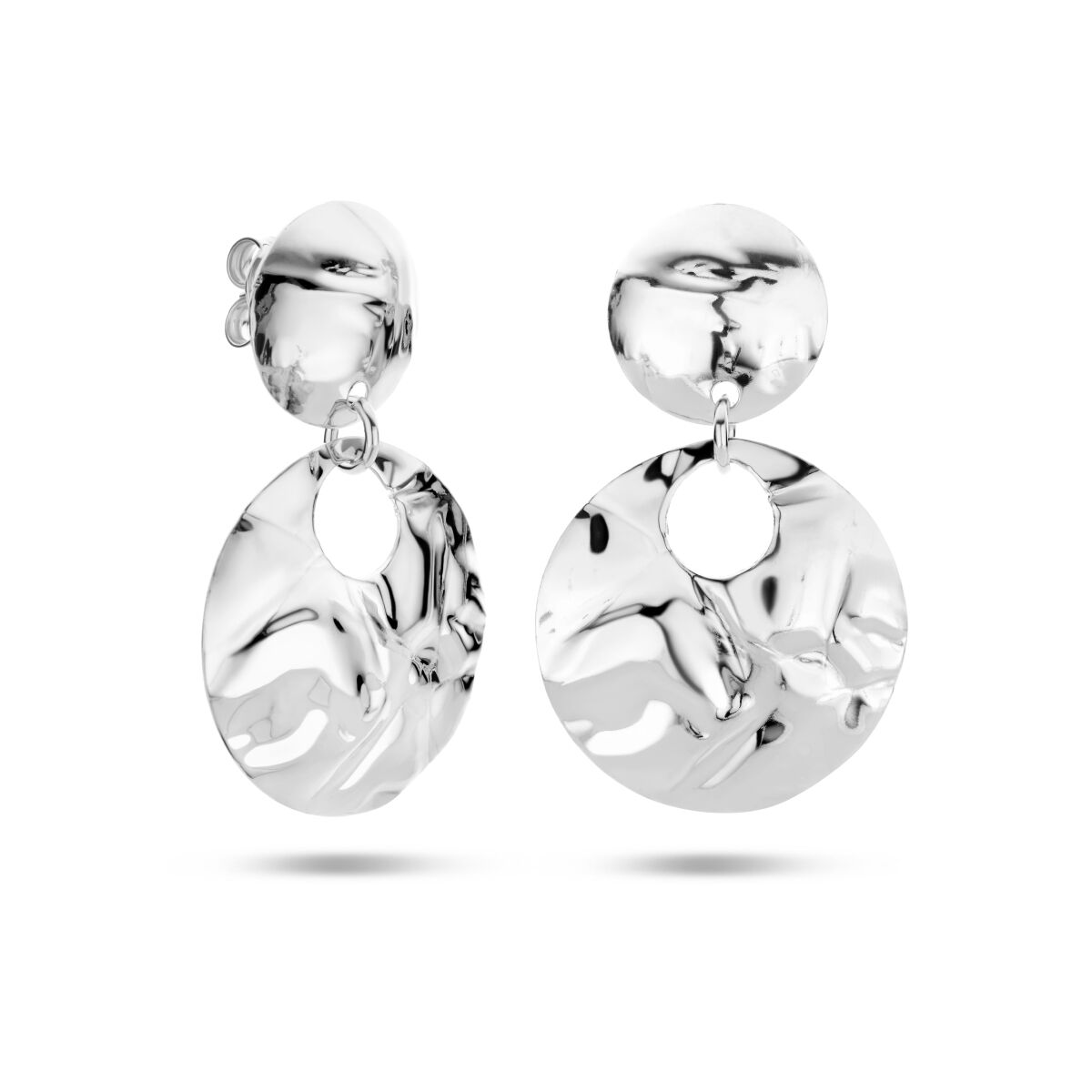 pendientes martillados en plata rodiada