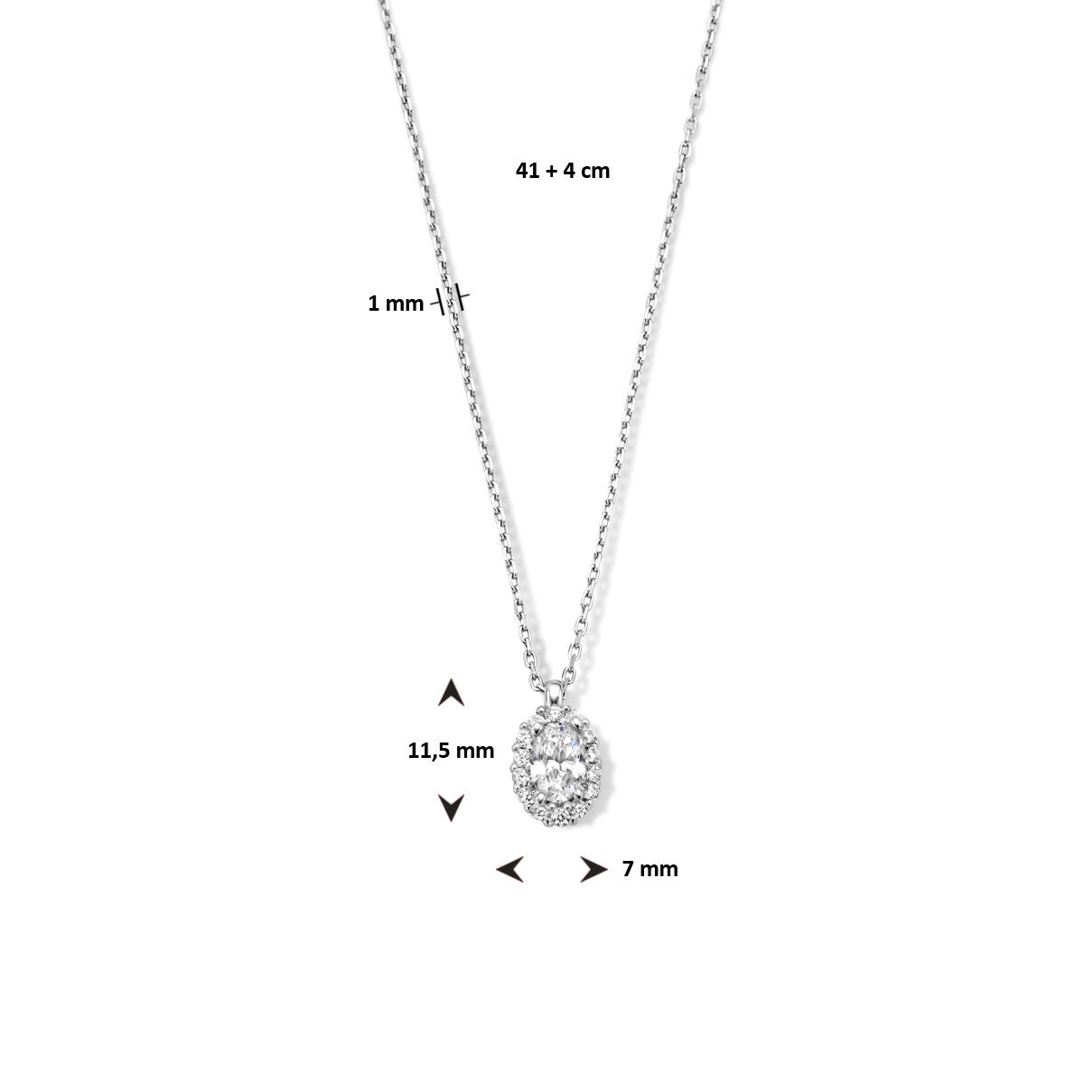 collar de zirconia 41 + 4 cm halo plata rodiada