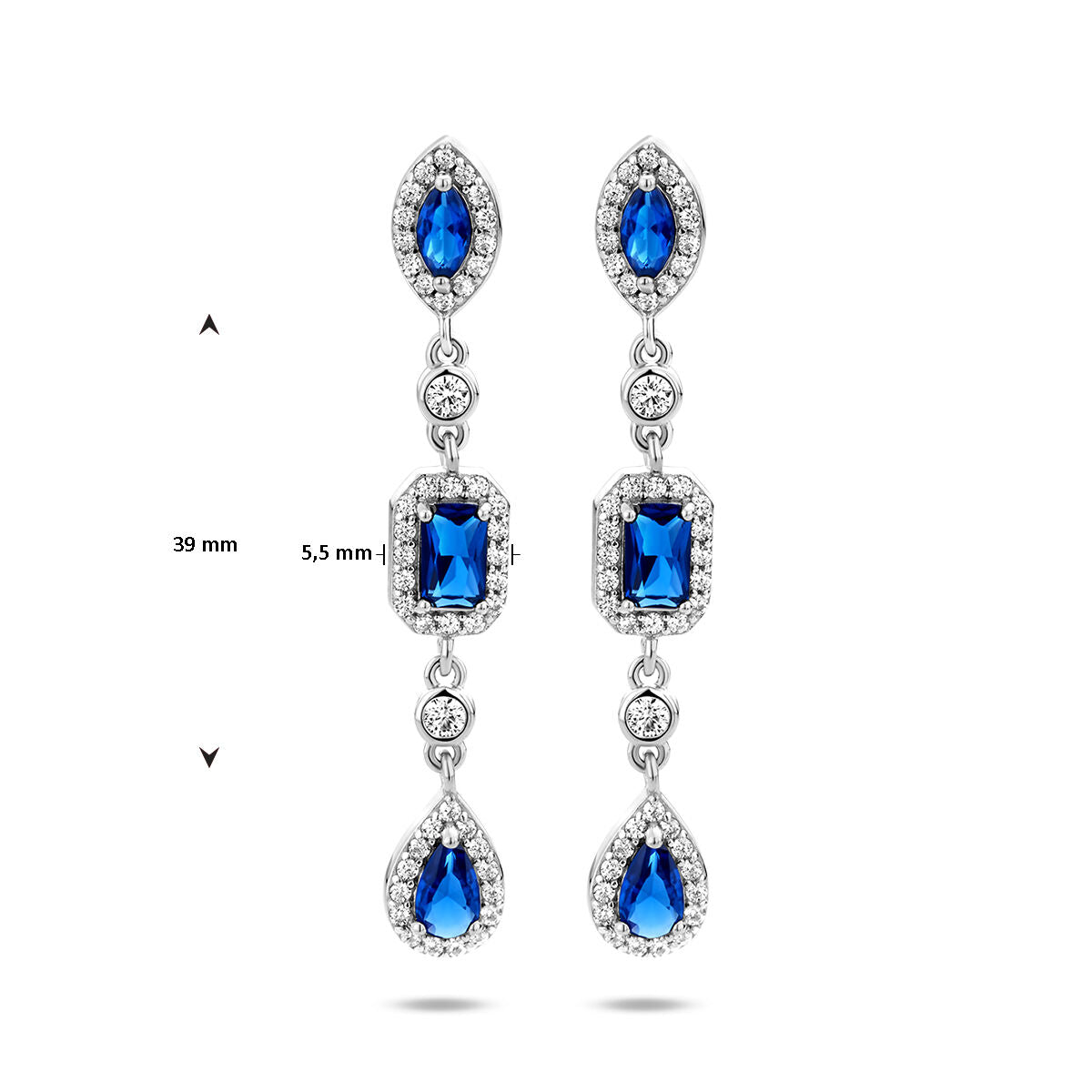 pendientes de zafiro blanco y azul de circonita en plata rodiada