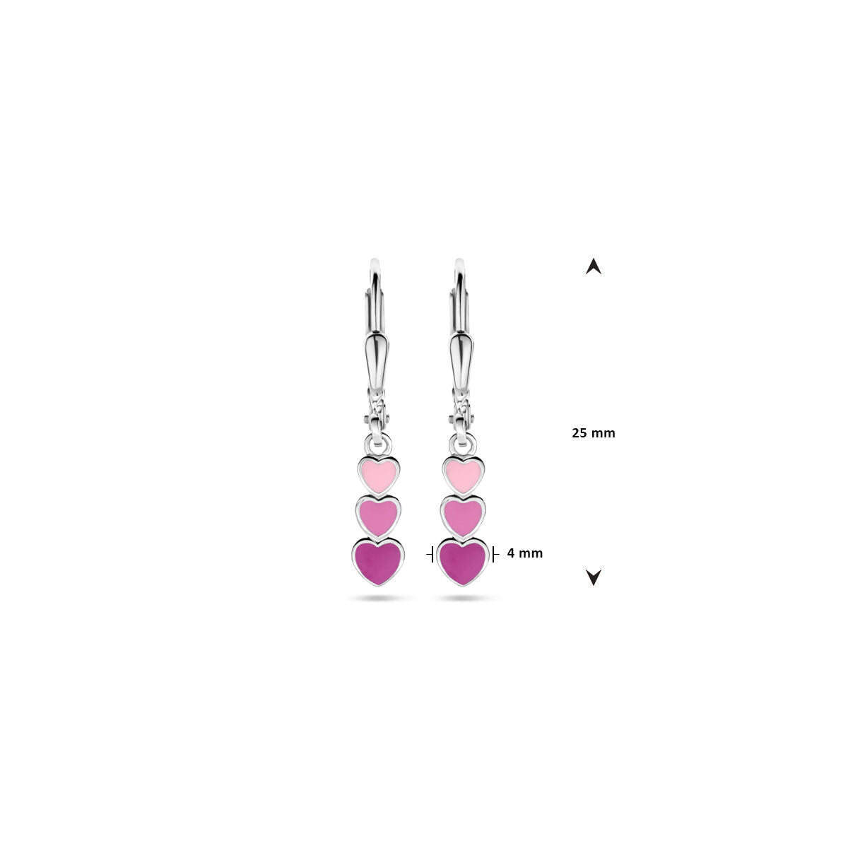 pendientes de corazón de esmalte con gancho brisur 25 mm plata rodiada