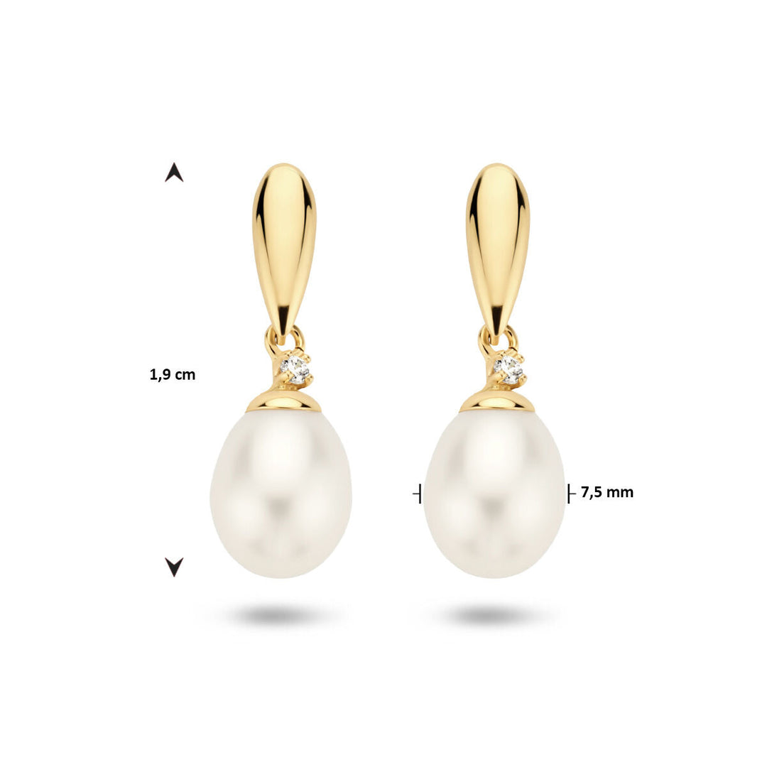 oorhangers parel en zirkonia 14K geelgoud