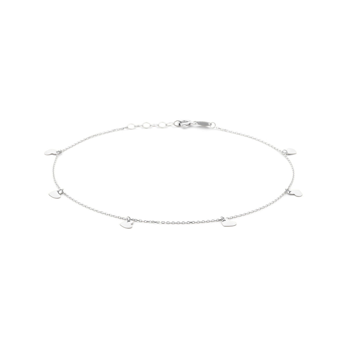 Pulsera de plata con corazones de 1,0 mm, longitud de 24 + 2 cm, acabado rodiado.